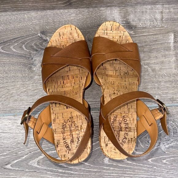 Kork-Ease Myrna 2.0 Women’s Sz 9M Brown Tan Leather Ankle Strap Wedge Sandals - Picture 5 of 12